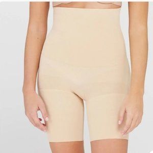 Spanx Women's Tan Beige Nude High Waisted Control Top Mid Thigh Shape Wear L